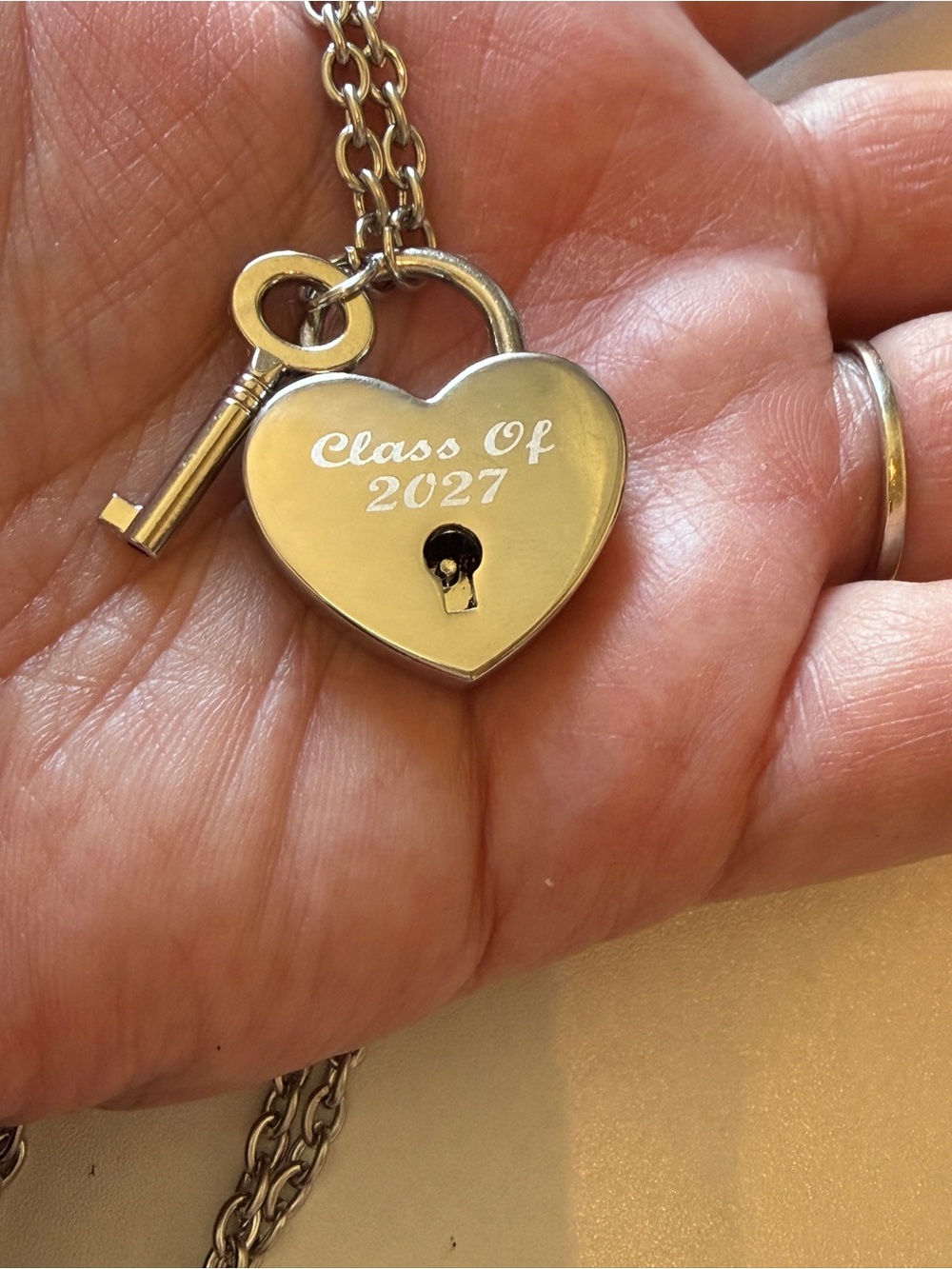 Class of 2027 Graduation Gift Necklace - Engraved Heart Lock & Key Charm Jewelry